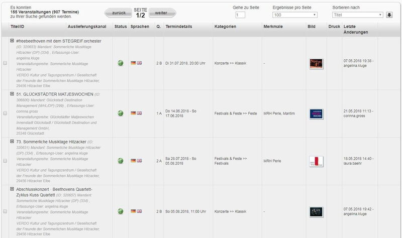 Screenshot der Backends