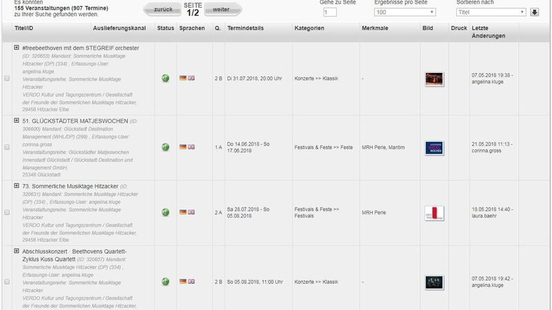 Screenshot der Backends
